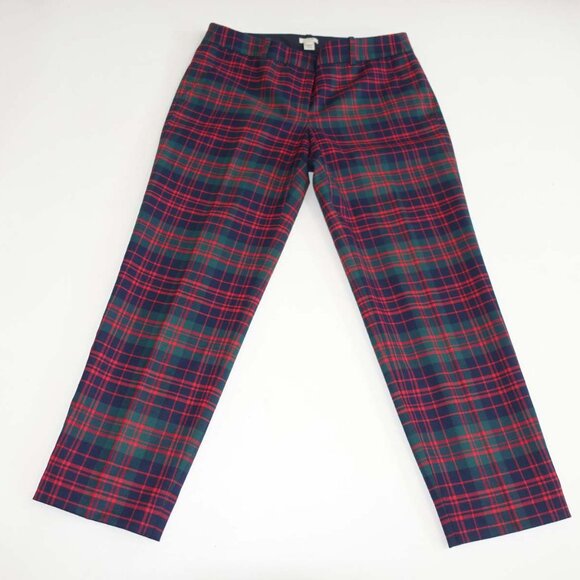J. Crew Womens Skimmer Cropped Pants Size 6 Green Red Navy Blue Plaid Wool Blend - Picture 1 of 6